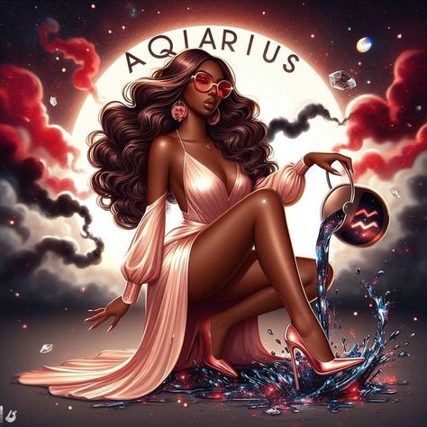 Black Aquarius Woman Art, Aquarius Woman Art, Aquarius Art Goddesses, Dark Skin Tattoo, Aquarius Art, Aquarius Season, Goddess Tattoo, Aquarius Woman, Age Of Aquarius