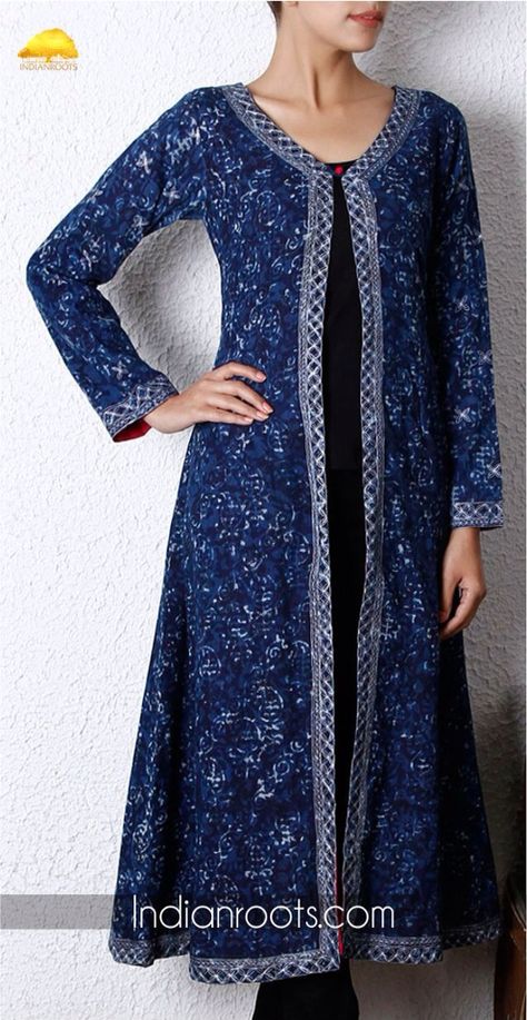 Kurti by Indian roots Jacket Indian Dress, Kurti With Jacket, Salwar Designs, Cotton Kurti Designs, Salwar Kamiz, Open Jacket, Kurti Designs Party Wear, Indian Dress, Indian Attire