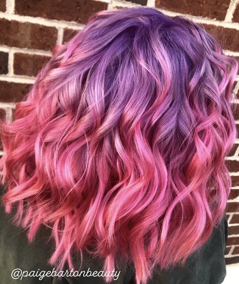 Purple Hair Pink Tips, Purple To Pink Hair, Purple And Pink Hair, Cosmetology Ideas, Color Melting Hair, Hair Melt, Pink Purple Hair, Red Ombre Hair, Purple Ombre Hair