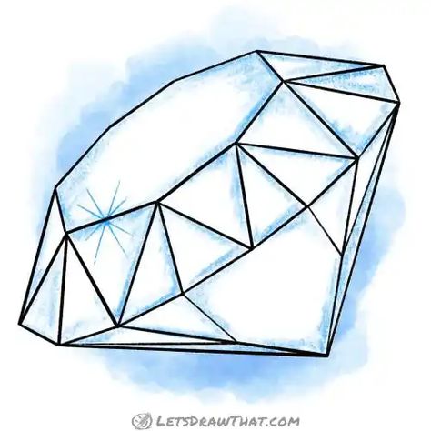 Learn how to draw a diamond. We will show you an easy way to draw a relatively complex and great looking diamond step-by-step, so you will not get lost drawing the many split line edges and polished diamond faces. Step-by-step drawing tutorial. Draw A Diamond, Diamond Sketch, Cute Digital Art, Gem Drawing, Jewel Drawing, Digital Art Software, Diamond Tattoos, Diamond Picture, Diamond Drawing