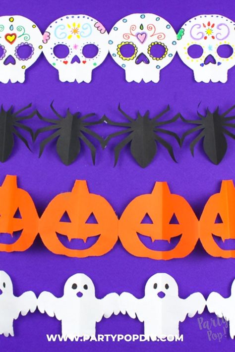 Guirnaldas de papel halloween #halloween #guirnaldas #guirnaldasdepapel #manualidades #manualidadesconpapel Dia De Los Muertos Crafts Ideas, Halloween Diy Paper, Moldes Halloween, Dia De Los Muertos Decorations Ideas, Imprimibles Halloween, Dekorasi Halloween, Bricolage Halloween, Paper Decorations Diy, Adornos Halloween