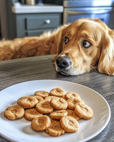 Honey & Peanut Butter Dog Cookies - MmmRecipes : Easy and Delicious Recipes Dog Cookies Recipe Peanut Butter, Honey Peanut Butter, Dog Cookie Recipes, Dog Treats Homemade Recipes, Peanut Butter Honey, Peanut Butter Cookie Recipe, Dog Cookies, Homemade Snacks, Natural Peanut Butter