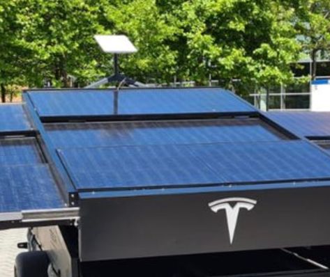 Tesla unveils solar range extender trailer with SpaceX Starlink internet terminal Spacex Starlink, Starlink Internet, Tesla Solar Roof, Tesla Solar, Camping Box, Solar Roof, Roof Panels, Solar Cell, Roof Solar Panel