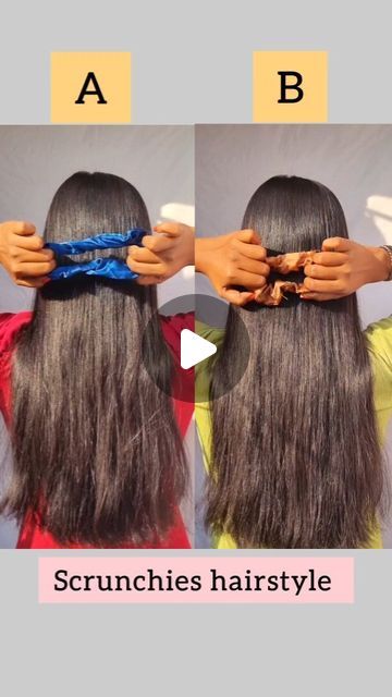 Nisha Ghosh | content creator on Instagram: "Try this scrunchies hairstyle hack ❤️✅ which one is the best comment 😍
.
.
.

#hairstylist #hairart #hair #hairvideos #scrunchies #hairoftheday #hairtutorial #reels #reelitfeelit" Easy Diwali Hairstyles, Diwali Hairstyles For Long Hair, Scrunchie Hairstyles Long Hair, Hairstyles For Diwali, One Minute Hairstyles, Easy Long Hair Hairstyles, Self Hairstyles Easy, Diwali Hairstyles, Scrunchy Hairstyles