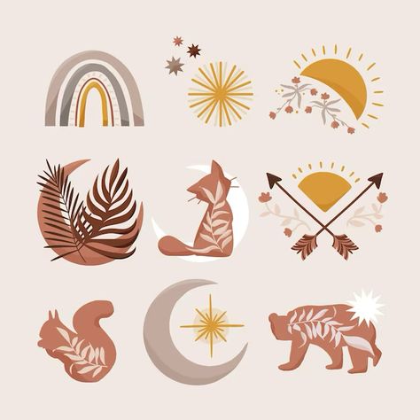 Meysam Namdar, Boho Graphic Design, Boho Icons, Graphic Design Style, Boho Elements, Boho Theme, Boho Design, Branding Design Inspiration, Vector Hand