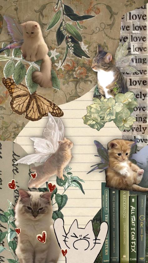 Cats Cottagecore, Cottage Core Background, Cottage Core Wallpaper, Iphone Wallpaper Stars, Wallpaper Gatos, Collage Creator, Cat Phone Wallpaper, Cat Collage, Iphone Wallpaper Cat