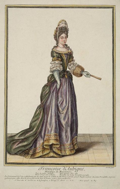 Francoise d' Aubigné, Marquise de Maintenon by Nicolas Arnoult | Grand Ladies | gogm 1670s Fashion, 1690s Fashion, 1600s Dresses, 17th Century Dress, 1700 Fashion, 17th Century Fashion, Walking Dress, 17th Century Art, 18th Century Fashion