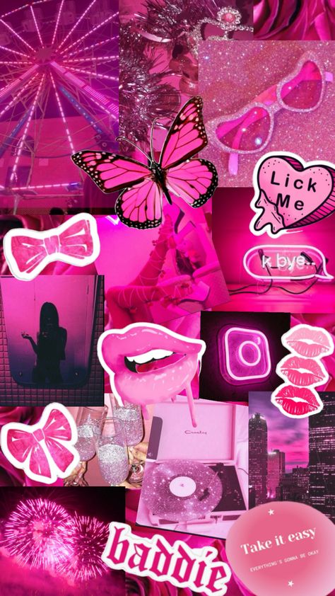 Hot Pink Collage For Baddies Hot Pink Collage, Pink Collage, Aesthetic Wallpapers, Hot Pink, Collage, Pink