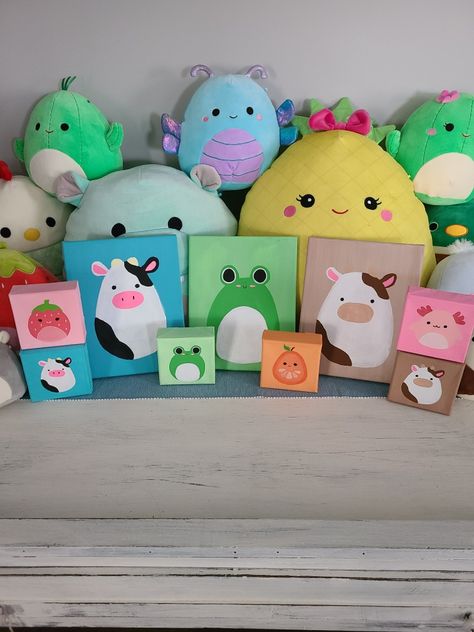 Squishmallows Painting, Squishmallow Painting Canvas, Squishmallow Birthday Party Ideas Diy, Squish Mellow Birthday Party Ideas, Squishmallow Painting, Squishmallows Party, Squishmallow Party, Birthday Party Plates, Cute Squishies