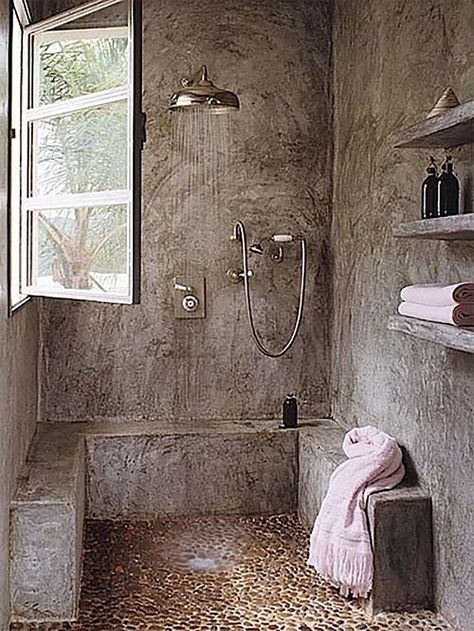 Concrete Shower Ideas, Concrete Bathroom Design, Concrete Shower, Cheap Office Decor, Cheap Farmhouse Decor, Home Interiors And Gifts, Concrete Bathroom, Tile Remodel, Interior House Colors