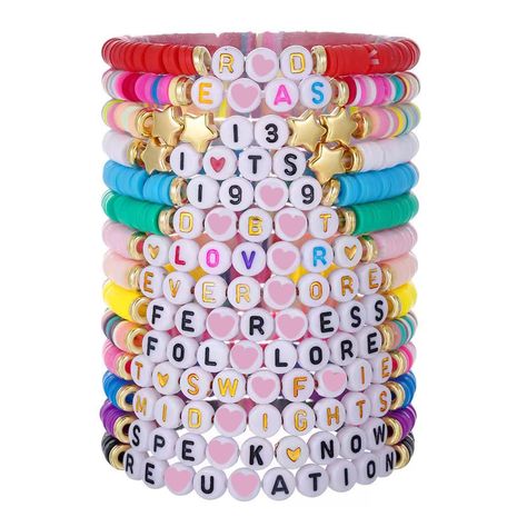 PRICES MAY VARY. Vibrant Colors: Featuring a colorful array of beads and patterns, these bracelets add a pop of style and personality. Boho Chic: With a bohemian flair, these bracelets perfectly complement casual and trendy outfits. Inspiring Designs: Each bracelet is designed with inspiring words or symbols to uplift and motivate the wearer. Adjustable Fit: One size fits most with an adjustable sliding knot closure for a comfortable fit. Ideal Gift: This set of 5 bracelets makes a thoughtful gi Friendship Bracelets Eras Tour, Bracelets Eras Tour, Music Bracelet, Letter Bead Bracelets, Preppy Bracelets, Girls Party Favors, Girls Music, Kids Bracelets, Bracelets Set