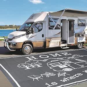 FACOYANS RV Outdoor Rug for Camping, 9x12 Feet RV Reversible Mat Camper Home is Where We Park It Camping Mats, Waterproof Camping Rugs for Outdoor, Patio, RV, Picnic, Beach, Backyard (style1) Outdoor Camping Rugs, Camper Home, Camping Rug, Beach Backyard, Picnic Beach, Camping Mat, Camping Equipment, Outdoor Carpet, Rv Living