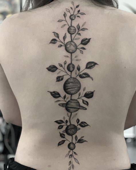 By Britt Naami in San Francisco - tattoo ig @brittnaami Scorpio Zodiac Tattoos, Planet Tattoo, Ivy Tattoo, Planet Tattoos, Flower Tattoo Arm, Zodiac Tattoos, Spine Tattoo, The Dawn, Forearm Tattoos