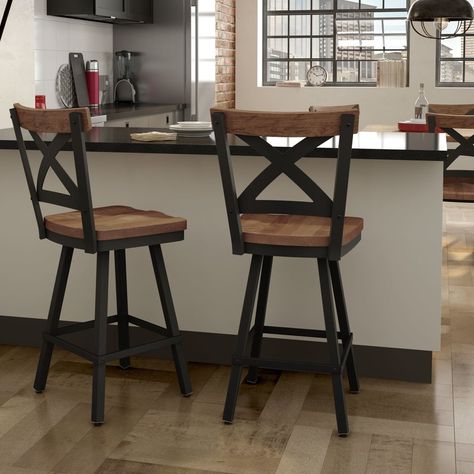 Kirsten 42.38" Swivel Bar Stool Metal Bar Stool, Swivel Stool, Metal Bar Stools, Basement Bar, Plywood Furniture, Cabin Ideas, Bar Chair, Farmhouse Style Kitchen, Kitchen Bar Stools