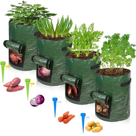 PRICES MAY VARY. Durable and Multifunctional — Made of Premium PE Material with double sewing for ensuring durability and tear-resistance. Garden bags create a stable growing environment for plenty of vegetables and flower. Waterproof and Protable — The grow bags have the advantages of easy to clean that wash directly. They are so lightweight that move and store easily, which can used for several seasons and anywhere. Breathable and Hydrated — There are air/drainage holes on the bottom and side. Planting Bags, Potato Planter, Potato Planters, Potato Bag, Vegetable Plants, نباتات منزلية, Garden Bags, Vegetable Garden Diy, Growing Potatoes