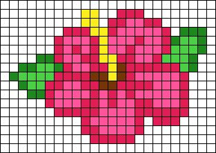 Pixel Art Hibiscus, Hibiscus Flower Pixel Art, Lilo And Stitch Flower, Flower Tapestry, Hawaiian Hibiscus, Tapestry Crochet Patterns, Ideas Crochet, Hibiscus Flower, Alpha Pattern