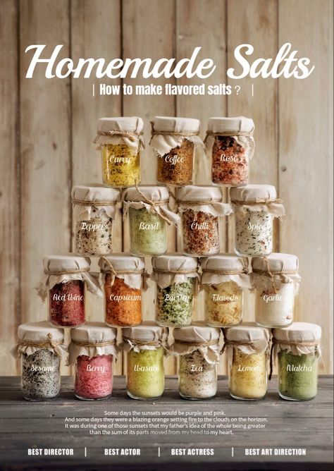 Diy Infused Salt, Spices Gift Ideas, Homemade Salts, Seasoned Salt Recipe, Flavored Salts Recipes, Herb Salt Recipe, Herbal Salt, Flavored Salt, Herb Salt