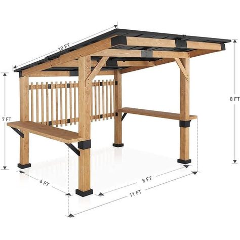 Outdoor Hardtop Gazebo Pergola w Galvanized Steel Roof and Aluminum Frame, Prime Curtains and nettings include - Bed Bath & Beyond - 35356049 Wood Gazebo, Gazebo Patio, Bbq Shed, Outdoor Grill Station, Grill Gazebo, Outdoor Gazebo, Steel Roof, Outdoor Kitchen Plans, Bloxburg Modern