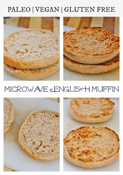 A Microwave English Muffin recipe which is ready in 3 minutes- #GlutenFree #Vegan and #Paleo options- Tastes BETTER than the original! Microwave Muffin, English Muffin Recipe, English Muffin Recipes, Paleo Bread, English Muffins, Grain Free Recipes, Muffin Recipe, Microwave Recipes, Low Carb Bread