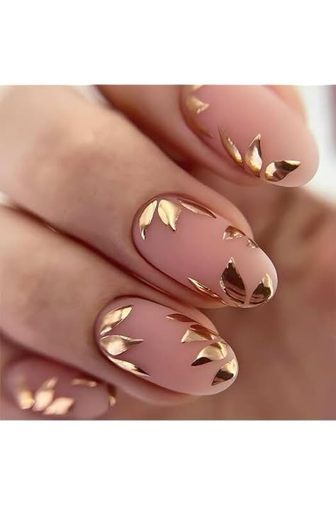 Amazon.com : gold french tip nails French Nails With Gold Tips, French Chic Nails, Nude Gold Nail Designs, Light Green And Gold Nails, Fun French Tip Nail Designs, Nude Nails With Gold Design, Gold Flower Nail Art, Gold Bridal Nails, Gold Tip Nails French