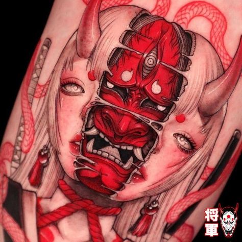 Hannya Mask Back Tattoo, Anime Demon Tattoo, Yokai Tattoo, Tattoo Oni, Hannya Maske Tattoo, Hannya Maske, Japanese Demon Tattoo, Portrait Tattoo Sleeve, Japanese Mask Tattoo