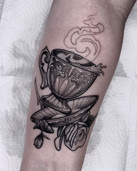 Edited by AirBrush App - Filter: Retro - Film | Coffee Tattoo #airbrush #photoeditor #retouch #filter #airbrushfilter #tattooideas #tattooideasfemale #tattooideasformen #tattoodesigns #tattoo #inkillustrations #finelinetattoo #aesthetic #tattooideasforwomen #tattooart Coffee Skull Tattoo, Alice In Wonderland Tea Cup Tattoo, Teacup Tattoo Design, Cup Of Stars Tattoo, Tea Set Tattoo, Cup Of Coffee Tattoo, Coffee Mug Tattoo, Tea Cup Tattoo, Mug Tattoo