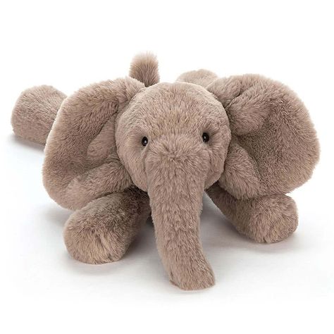 Introducing the large 'Smudge Elephant' by Jellycat. Smudge comes with a super soft, beige, fur body, bright black eyes and traditional elephant features, he can be stretched out or collected into a sitting position, either way he is adorably cute and a big cuddle! Jellycat Toys, Elephant Soft Toy, Elephant Plush Toy, Jelly Cat, Elephant Plush, Falling Asleep, Elephant Love, Black Eyes, Unique Kids