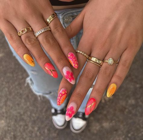 Every Nail Different Design, Hippie Nails, Hard Nails, Colorful Nail, Vibrant Nails, Simple Acrylic Nails, Cute Gel Nails, Nail Swag, Nail Jewelry