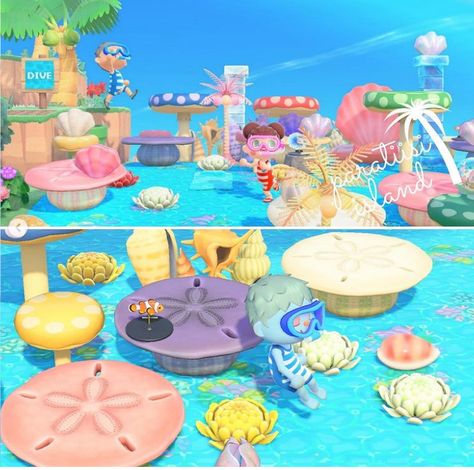 Acnh Spongebob Island, Acnh Waterpark, Acnh Underwater Island, Acnh Ocean Theme, Acnh Mermaid, Disney Island, Mermaid Island, Cottagecore Animal Crossing, Mermaid Pool