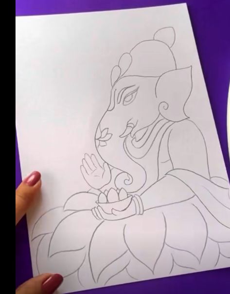 Ganesh Drawing, Ganpati Drawing, Blouse Painting, Cartoons Krishna, Ganesh Rangoli, Pookalam Design, God Drawing, Boho Art Painting, Poster Rangoli