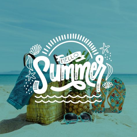 Download free Summer lettering with beach and bags vector | Freepik Summer Lettering, Summer Typography, Typography Designs, Graphic Design Photoshop, Design Photoshop, 50 Million, Free Summer, Beach Bags, Summer Design