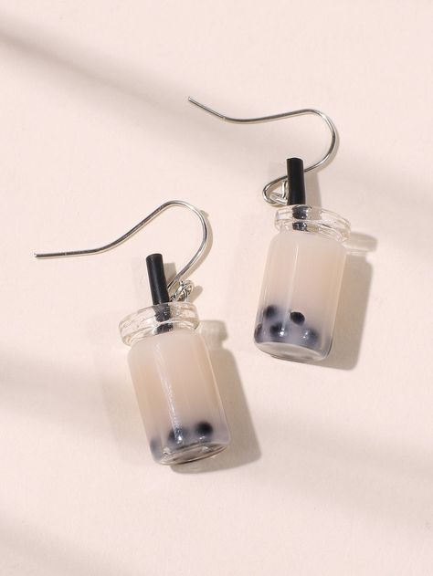 Bubble Tea Drop Earrings | ROMWE USA Cute Boba, Quirky Earrings, Food Earrings, Kawaii Jewelry, Funky Earrings, Unusual Jewelry, Earrings Inspiration, Heart Drop Earrings, Trendy Earrings