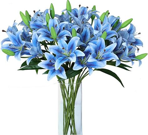 Amazon.com: LNHOMY 6 Pack Artificial Lily Flowers Full Bloom Fake Latex Real Touch Artificial Flower Bouquets with 3 Heads Wedding Party Decor Home Décor (Blue) : Home & Kitchen Tiger Lily Flowers, Artificial Flower Bouquets, Blue Lilies, Lily Garden, Wedding Party Decor, Lily Flowers, Artificial Flower Bouquet, Real Touch Flowers, Flower Bouquets