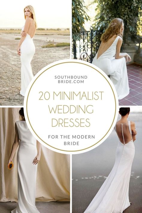 These elegant minimalist wedding dresses are perfect for the 2021 bride! From slip dresses to a-lines to modern sheath dresses, you'll love this chic selection. Minimalist Chiffon Wedding Dress, Wedding Dress 2025, Simple Wedding Gown Minimalist, 2025 Wedding Dresses, Wedding Dresses Simple Elegant, Elegant Long Sleeve Wedding Dresses, Elegant Minimalist Wedding, Minimalist Wedding Gown, Wedding Gown Trends