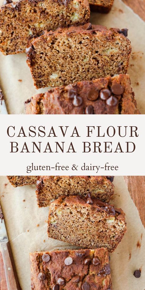 What's not to love about this moist and fluffy Cassava Flour Banana Bread! It's easy to make and takes less than an hour from start to finish! Perfect for anyone who is gluten-free, dairy-free, or looking for a lower sugar recipe. Cassava Banana Bread, Cassava Flour Bread Recipe, Cassava Flour Banana Bread, Cassava Flour Bread, Banana Bread Paleo, Coconut Flour Banana Bread, Cassava Flour Recipes, Simple Paleo, Healthy Spring Recipes