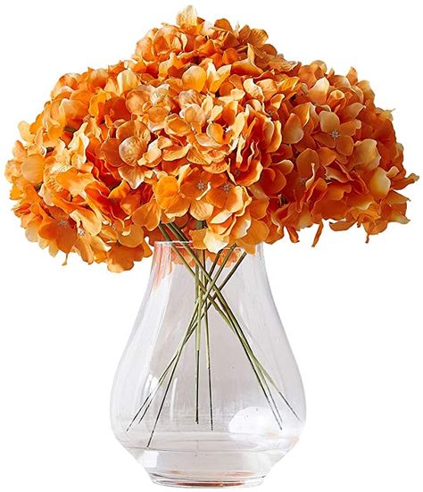 Amazon.com: Kislohum Orange Hydrangea Silk Flower 10 Heads Artificial Hydrangea Silk Flowers for Wedding Centerpieces Bouquets DIY Floral Decor Home Decoration with Long Stems: Home & Kitchen Silk Flower Centerpieces Wedding, Flowers For Wedding Centerpieces, Silk Flowers For Wedding, Floral Decor Home, Bouquets Diy, Diy Floral Decor, Fake Hydrangeas, Flowers For Wedding, Reception Table Decorations