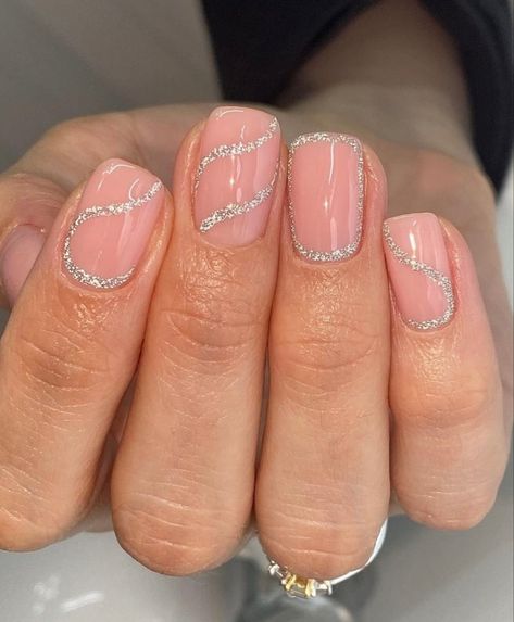 Simple Nails Design, Classy Almond Nails, Hoco Nails, Squoval Nails, Short Gel Nails, Formal Nails, White Glitter Nails, Silver Nail, Homecoming Nails Acrylic