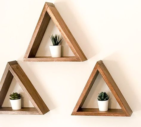 Shelves Wall Decor, Marian Garden, Shelves Nursery, Triangle Shelves, Crib Ideas, Floating Shelves Wall, Homemade Bird Houses, Honeycomb Shelves, Shelves Floating