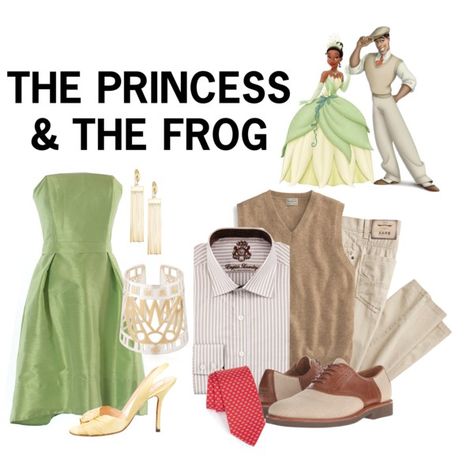 Princess & the Frog - Tiana & Naveen by bainidhe on Polyvore featuring Alfred Sung, Christian Louboutin, AZZA FAHMY, Simone I. Smith, English Laundry, L.L.Bean, Polo Ralph Lauren, Salvatore Ferragamo, disneybound and Tiana Princess And The Frog Disneybound, Frog Outfits, Disneybound Couples, Azza Fahmy, Tiana And Naveen, Disney Princess Tiana, Disney Themed Outfits, Disney Inspired Fashion, Alfred Sung