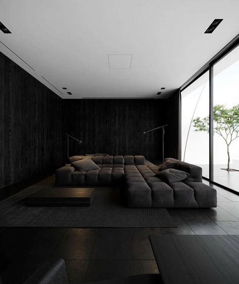 Latest Sofa Set Designs, Dark Interior Design, Black Couches, Wooden Sofa Set Designs, Black Interior Design, Black Living Room, Appartement Design, Living Room Sofa Design, Sofa Set Designs