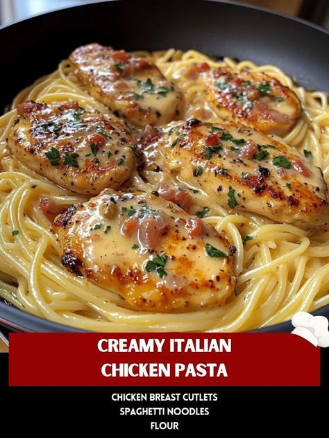 Recipe Whisper, Creamy Italian Chicken Pasta, Chicken Breast Cutlets, Grandma Recipes, Italian Chicken Pasta, Creamy Italian Chicken, Chicken Breast Cutlet, Tender Chicken Breast, Pasta Ingredients