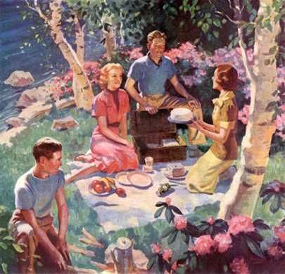 Picnic Scene, Illustrator Unknown Friendship Activity, Picnic Scene, Holiday Lifestyle, Spring Picnic, Scene Drawing, Bar B Que, Vintage Picnic, Nostalgic Art, Picnic Date