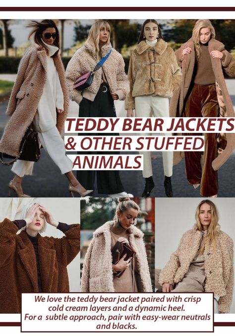 TEDDY BEAR JACKETS (& other stuffed animals) 🐻 on the blog now! Link here: https://madison-to-melrose.com/teddy-bear-jackets/  #fashion #fashionblog #fashionblogger #stylist #style #la #losangeles #nyc #newyork #teddybear #teddycoat #coat #jacket #bear #fuzzy #cozy #february #inspo #ootd #outfits #outfit #inspiration #pinterest Teddy Bear Jacket Outfit, How To Style Teddy Bear Coat, Teddy Bear Coat Outfit, Teddy Bear Coats For Women, Fuzzy Teddy Bear Jacket, Teddy Bear Jacket, Teddy Bear Coat, Neutral Tops, Cold Cream