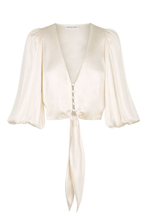 La Lune Tie Front Blouse | Cream | Tops | Shona Joy – Shona Joy International Closet Basics, Satin Bluse, Silk Tops, Chiffon Collection, Shona Joy, Cream Tops, Tie Front Blouse, Top Cropped, Mode Inspo