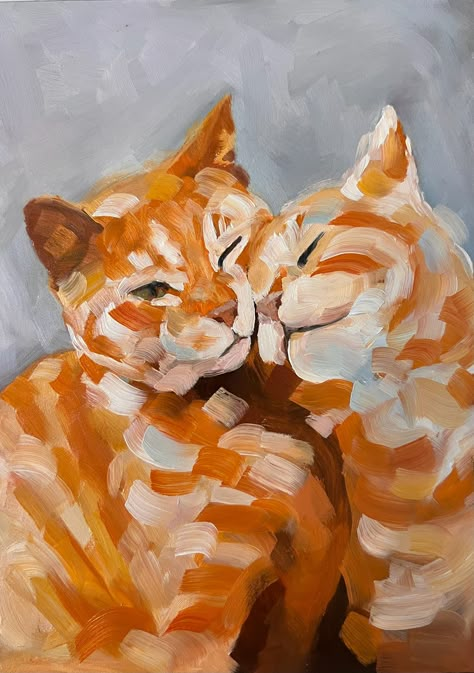 5x7 inch oil painting on gessoed masonite panel, unframed. Note: paintings are listed the day they are completed and take 1-2 weeks to dry fully, painting will be shipped as soon as it is fully dry Orange Tabby Painting, Cute Cat Portrait, Oil Paint Animals, Colourful Cat Painting, 2 Cats Painting, Animals Oil Painting, Easy Impressionism Art, Cat Cute Painting, Rectangle Canvas Painting Ideas