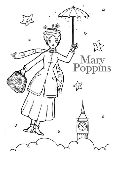 Mary Poppins Coloring Pages - Best Coloring Pages For Kids Mary Poppins Characters, Mary Poppins Musical, Mary Poppins Party, Paper Stuff, Chalk Drawings, Painted Books, Mary Poppins, Coloring Pages To Print, Free Printable Coloring