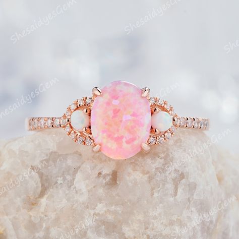 Vintage Pink Fire Opal Engagement Diamond Ring Unique October - Etsy Australia Pink Fire, Opal Wedding, Cute Engagement Rings, Future Engagement Rings, Opal Wedding Rings, Promise Ring Gift, Opal Engagement, Engagement Rings Opal, Dream Engagement Rings