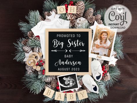 Big Brother Pregnancy Announcement, Second Baby Announcements, Sonogram Pictures, Pregnancy Announcement Big Sister, Twin Pregnancy Announcement, Digital Baby Announcement, Christmas Baby Announcement, Baby Due Date, Digital Christmas Cards