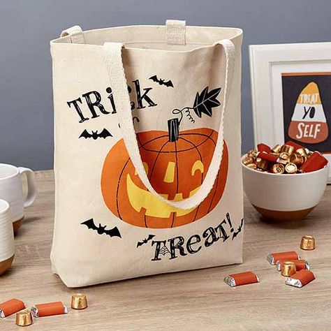 Hallmark 13" Large Halloween Canvas Bag (Trick or Treat Pumpkin) Reusable Fabric Bag for Trick or Treating, Grocery Shopping Trick Or Treat Pumpkin, Canvas Bag Diy, Halloween Products, Pumpkin Canvas, Halloween Tote Bag, Halloween Tote, Halloween Bags, Trick Or Treat Bags, Canvas Bags