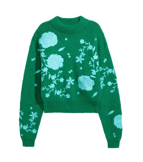 Green Blue Sweater, Bleach Tie Dye, Winter Floral, Embellished Sweaters, Floral Sweater, 자수 디자인, Fashion Blogger Style, Blue Sweater, Inspiration Mode